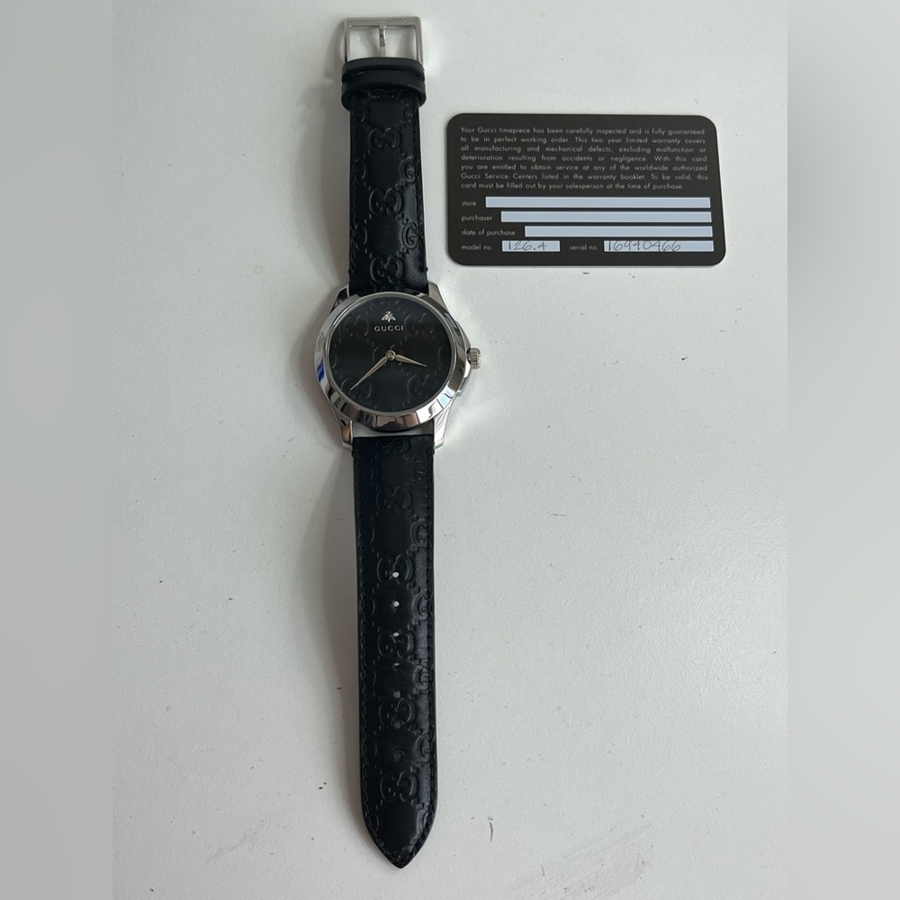 Gucci Men's 126.4 YA1264031 G-Timeless GG Black Leather Watch - Picture 11 of 16